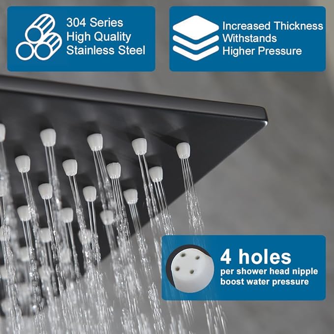 POP SANITARYWARE All Metal Matte Black Shower Head with Handheld, High Pressure 12 Inch Showerhead Combo, 71 Inch / 6 ft Hose, Press Button 4-Way Diverter, Adjustable Extension Arm