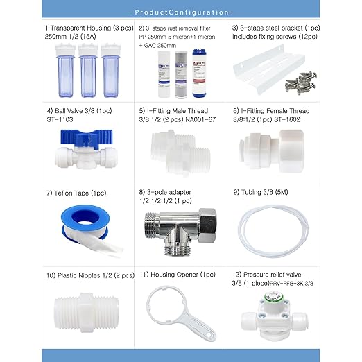 Whole House 3-Stage 10 inch Standard Water Filtration System 3/4" Rust Removal Water Purifier Filter DIY 3 Filters Set (Whole DIY Set)