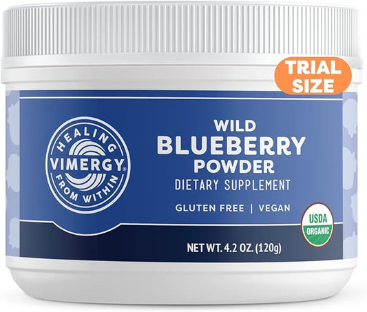 Vimergy Wild Blueberry Powder –Protects Brain Health* - Supports Cardiovascular Function* – Organic, Vegan & Gluten-Free – Trial Size 125g