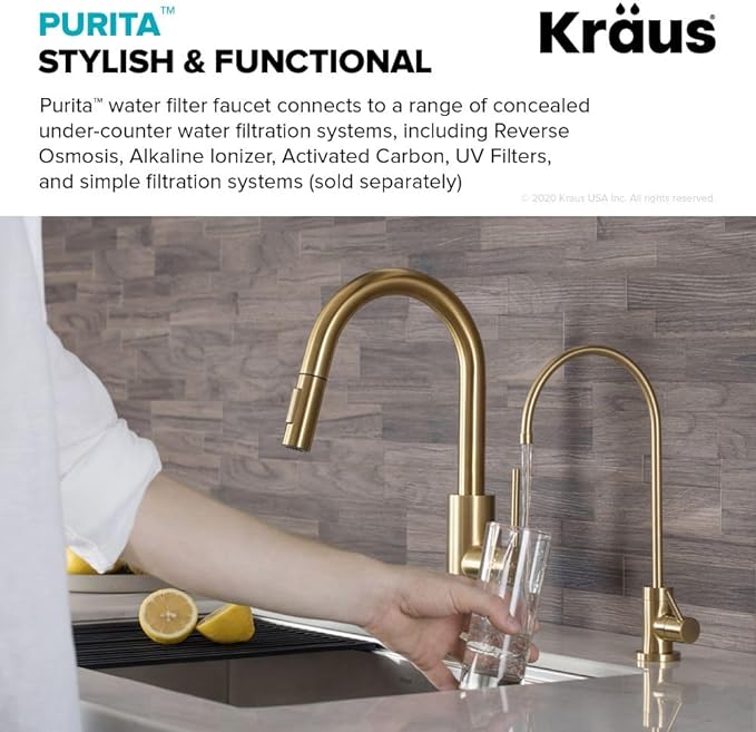 KRAUS Purita 100% Lead-Free Kitchen Water Filter Faucet in Brushed Brass, FF-100BB