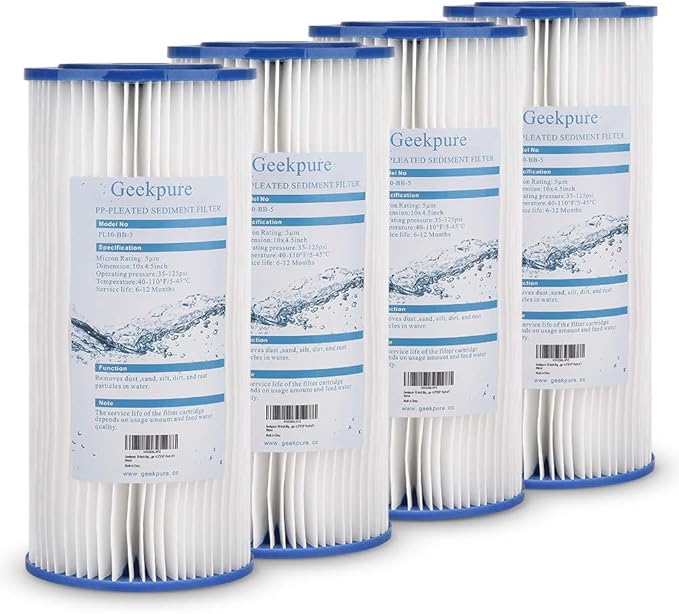 Geekpure 10-Inch Whole House Pleated PP Sediment Filter-4.5" x 10"-5 Micron