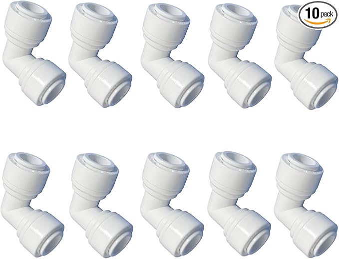 1/4" RO Tubing 90-Degree Elbow Connector, Push-to-Connect Fittings for RO/DI Water Filter Systems & Aquariums (10 Pack)