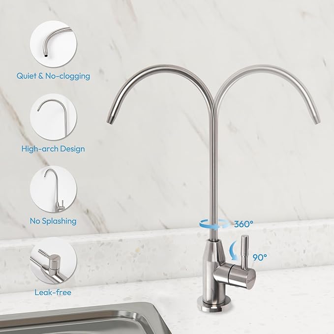 Drinking Water Faucet, Filtered Water Reverse Osmosis RO Faucet for Kitchen Sink, Non-Air Gap, Lead-Free, 304 Stainless Steel, Brushed Nickel (WF1)
