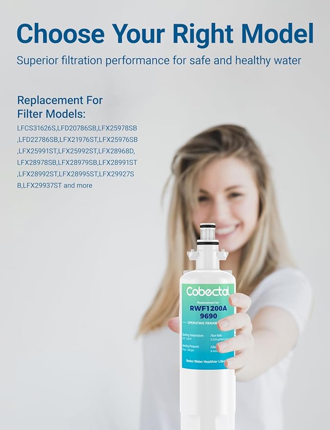 Adq360061 Water Filter Replacement for LG Lt700p Adq36006101 Lfds22520s, Cobectal Water Filter Replacement for kenmore 9690 469690 Adq36006102 Lfxc24726s Lfxc29626s Rwf1200a Filter, 3-Pack