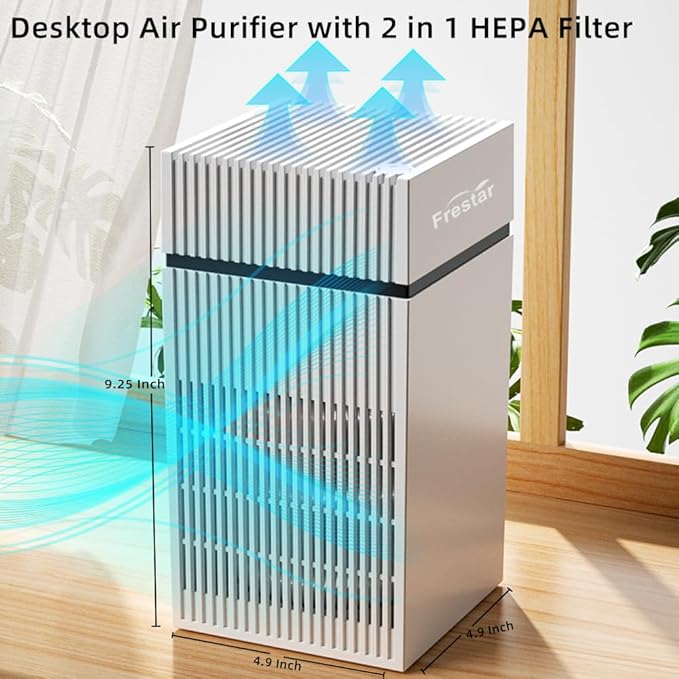 Desktop Air Purifiers for Office, Desk, Small Room, Bedroom, Home, Office, HEPA Air Purifier for Pollen Dust, Odor, No Adapter (White)