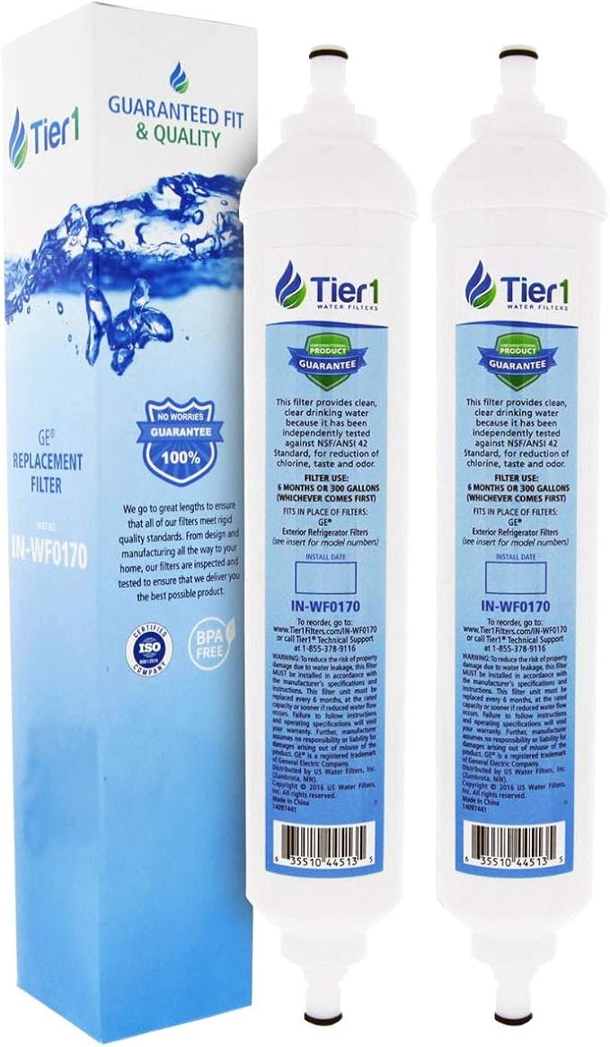 Tier1 Inline Water Filter NSF Standard Certified Replacement for GE GXRTQR Filter System - Activated Carbon Media to Reduce Contaminants including Chlorine Taste and Odor - 2 Pack