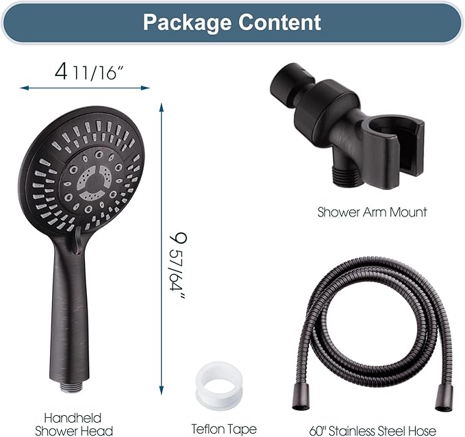 BRIGHT SHOWERS 9 Spray Settings Shower Head with Handheld High Pressure Oil-Rubbed Bronze Hand Held Showerhead with 60 Inch Stainless Steel Hose and Adjustable Overhead Bracket