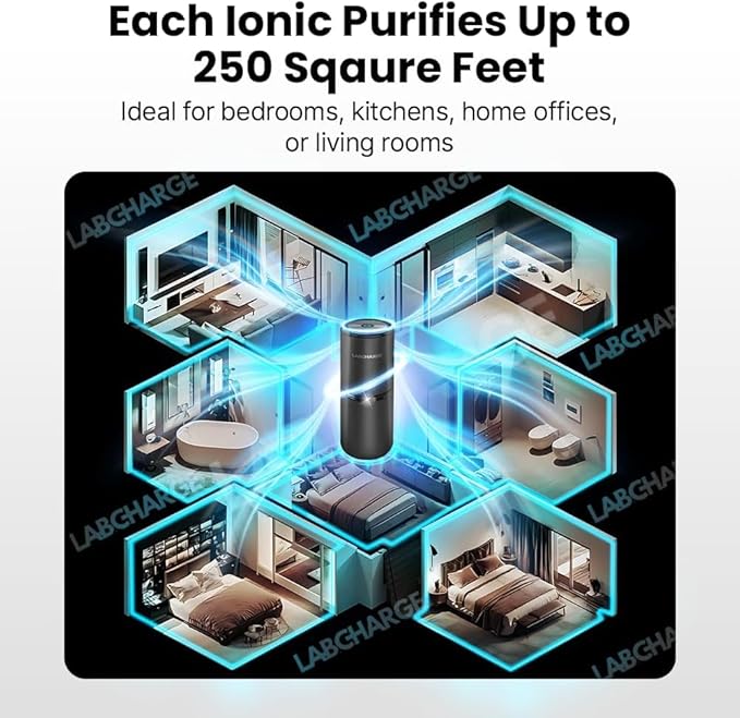 Small Ionic Air Purifier for Home & Bedroom – Silent HEPA Filter – Covers 250 Sq Ft - Free Cleaner for Pets, Hair, Smoke, Dust, Odors & Dander – Compact & Black Design - Pack of 4