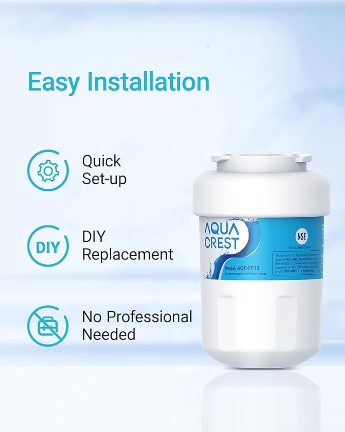 AQUA CREST AQF-FF13 Replacement for GE® SmartWater® MWF®, MWFINT, MWFP, MWFA, GWF, HDX FMG-1, GSE25GSHECSS, WFC1201, Kenmore® 9991 Refrigerator Water filter, 3 Filters