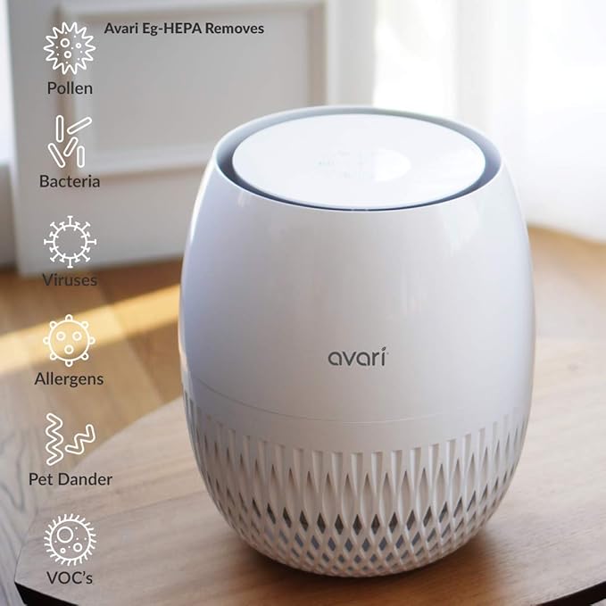 Avari EG Air Purifier Made in Korea. 4-Stage Embossed HEPA Filter Technology, Pre-Filter, Carbon Deodorizer, LED Sanitizer. AHAM & ECARF, ETL, CARB Tested and Certified