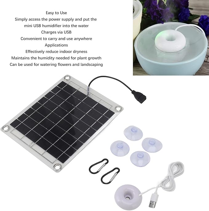 20W Solar Panel Mini Atomization Spray Humidifier, USB Portable Air Humidifier for Home Car, Increase Indoor Plant Growth, Moisturize Air