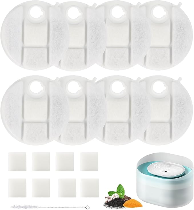 8 Pack Replacement Filters for Petlibro Dog Water Bowl Dispenser, Compatible with Capsule Fountain PLWF008, 4 Month Supply Water Filter Cartridges & Pre-Filter Sponges
