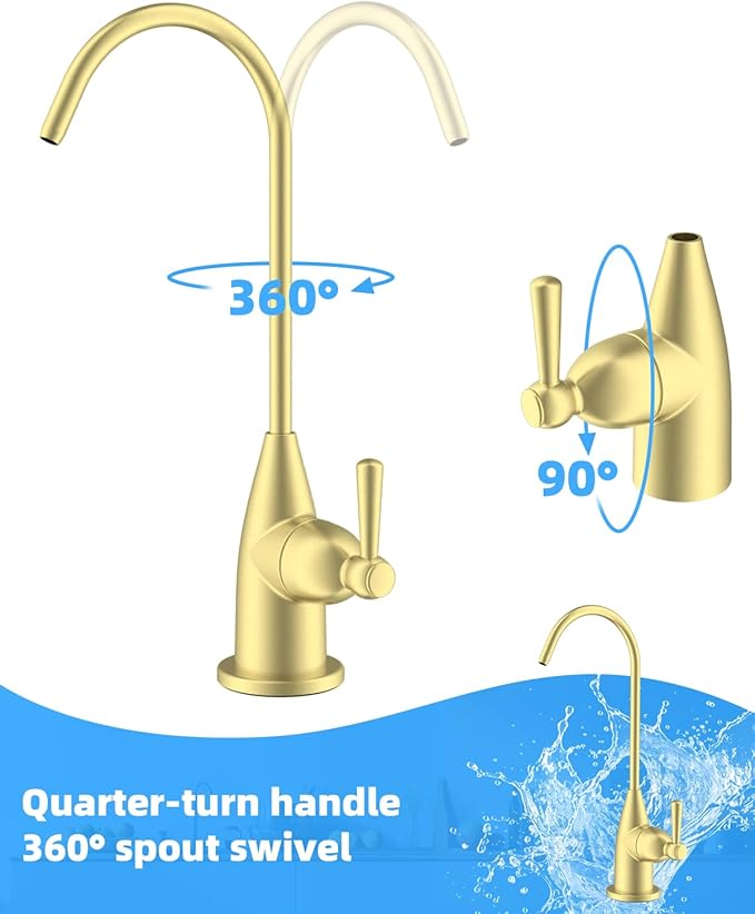 Hibbent Drinking Water Faucet for Bar and Kitchen Sink, Stainless Steel Reverse Osmosis RO Faucet for Under-Sink Filtration System, Brushed Gold Finish