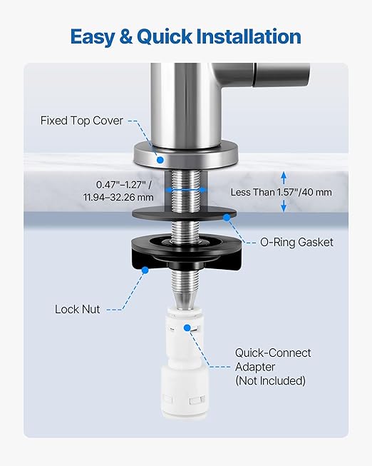 VEVOR Water Filter Faucet, RO Faucet with Lead-Free Brass Valve, 304 Stainless Steel, 0.8GPM Kitchen Drinking Water Faucet, Fits Most Reverse Osmosis & Water Filtration Systems, Brushed Nickel