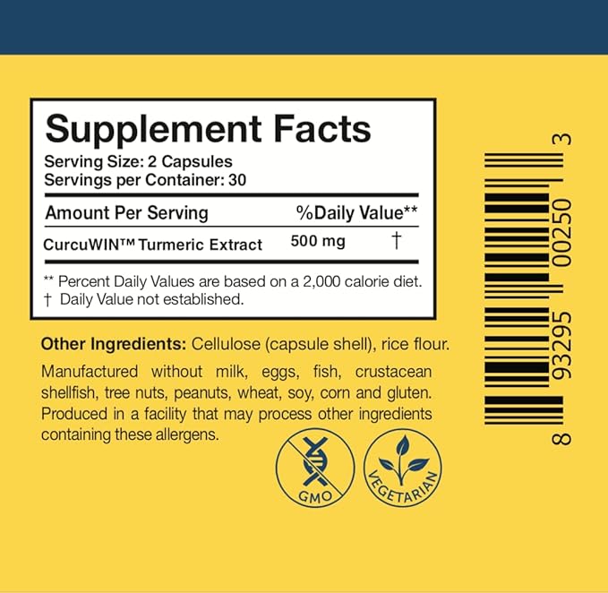 Researched Nutritionals Curcumin Pure - Clinically Researched Curcumin Extract, 46x More Absorbable Than Traditional Turmeric Extract (60 Vegan Turmeric Capsules)