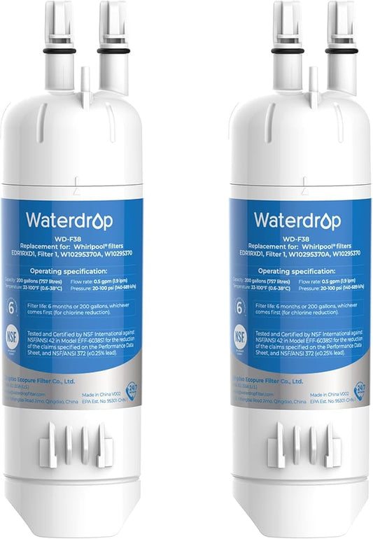 Waterdrop EDR1RXD1 Replacement for Everydrop® Filter 1, Whirlpool® W10295370A, EDR1RXD1B, P8RFWB2L, P4RFWB, WD-F38, Kenmore® 46-9081, 46-9930 Refrigerator Water Filter, 2 Pack