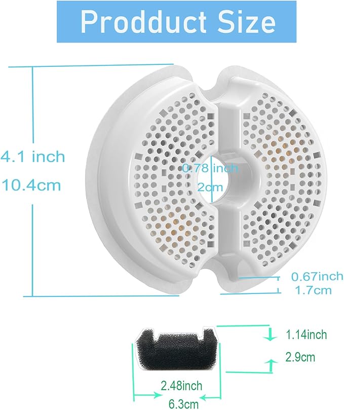 12 Pack Cat Water Fountain Filters with Sponges for 67oz/2l Pet Fountain Replacement Filter Compatible with AONBOY,iPettie & Wonder Creature NEUCOMBBT