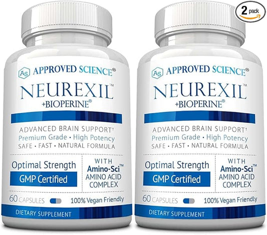 Approved Science Neurexil - Natural Nootropic Support with DMAE - Enhance Brain Function, Sharpen Clarity, Boost Memory - L-Tyrosine, Ginkgo Biloba, Huperzine A, BioPerine - 2 Month Supply