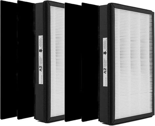 A2 True HEPA Replacement Filter Size A2, Compatible with Filtrete FAP-C02-A2, FAP-C03-A2, FAP-T03-A2, FAP-SC02L Air Purifier, Part # 1150101, 2 H13 True HEPA Filters + 4 Pre-filters