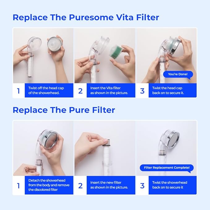Bodyluv Vita Puresome Shower Head, One purification filter cartridge included, Handheld Hard Water Softener, Strong Water Pressure Water Saving For Bathroom (Hinokki)