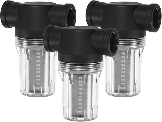 3-Pack Water Pump Strainer with 100 Mesh Stainless Steel Filter Screen, 3/4" Inch Female NPT in-line Strainer for Garden Hose Outdoor RV Water Tank Pressure Washer [Black]