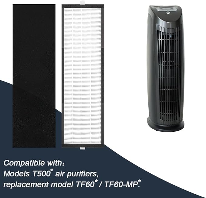 For TF60 TF60-Pure T500 Filter Replacement True HEPA Filter Carbon for Breathe Smart Tower Air Purifier (Includes 4 Hepa & 4 Carbon Filters)