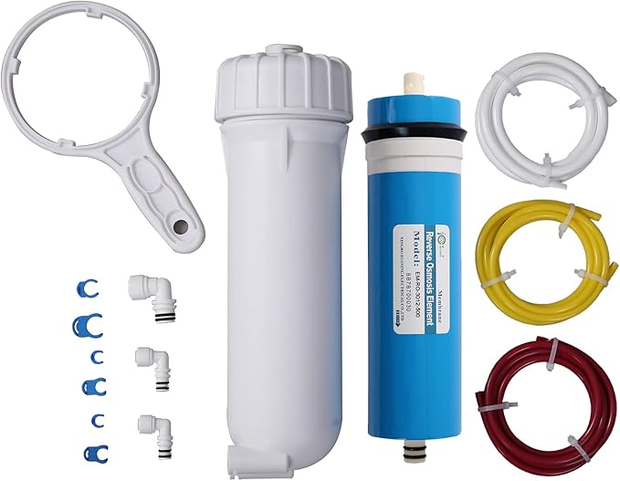 Huining 3012-500GPD Reverse Osmosis Membrane Housing Kit with 3/8 1/4 Quick Connector,Water Pipe,Wrench Whole Set Compatible with Residential Household Water Filtration System