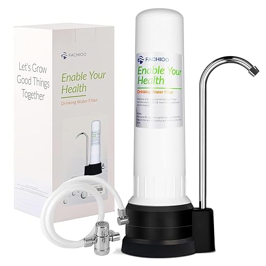 Countertop Water Filter, Drinking Water Filtration System for Faucet for 8000 Gallons, Reduces Heavy Metals, Bad Odors and 99% of Chlorine, White (1 Ceramic Filter Included)