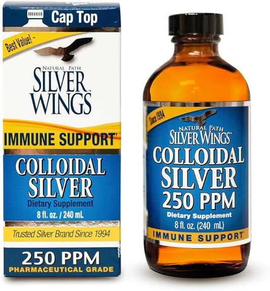 Natural Path Silver Wings Colloidal Silver Liquid - Enhanced Immune Support Supplement - 250ppm (1250mcg) - 8oz