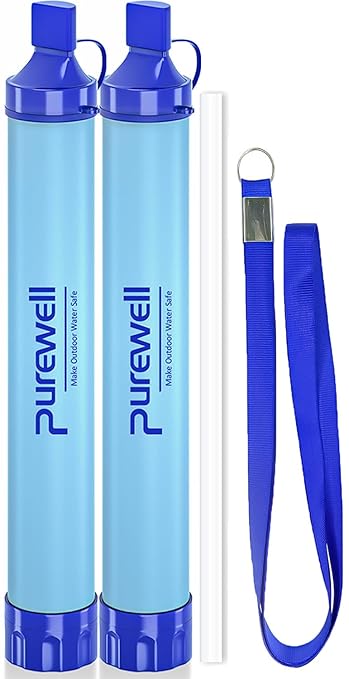 Purewell Outdoor Water Filter Personal Water Filtration Straw Emergency Survival Gear Water Purifier for Camping Hiking Climbing Backpacking(2PCS)