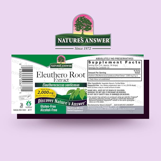Nature's Answer Alcohol-Free Eleuthero Root, 2-Fluid Ounces | Vegan | No Preservatives Gluten Free Eleuthero Extract