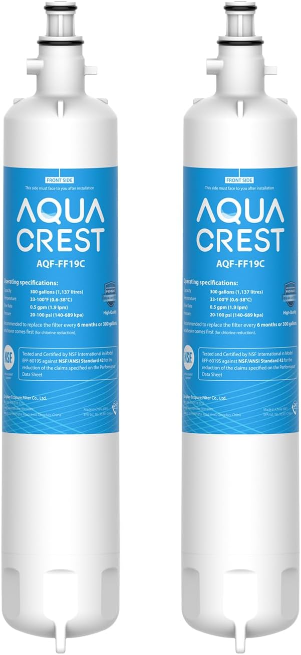 AQUA CREST Replacement for GE® RPWFE, RPWF (with CHIP) Refrigerator Water Filter, Compatible with GYE22HMKES, GYS22GMNES, GYE22HBLTS, DFE28JSKSS, GFE28HMHES, GNE29GYNFS, GFE28GYNFS, 2 Filters