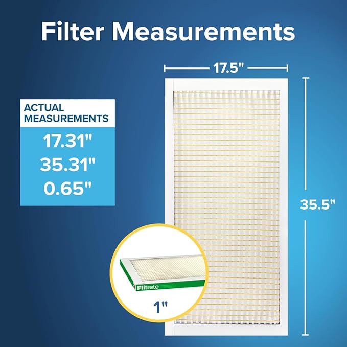 Filtrete 17.5x35.5x1 AC Furnace Air Filter, MERV 8, MPR 700, Tough on Pollen, Easy on Airflow, 3-Month Pleated 1-Inch Electrostatic Air Cleaning Filter, 4-Pack (Actual Size 17.31 x 35.31 x 0.65 in)
