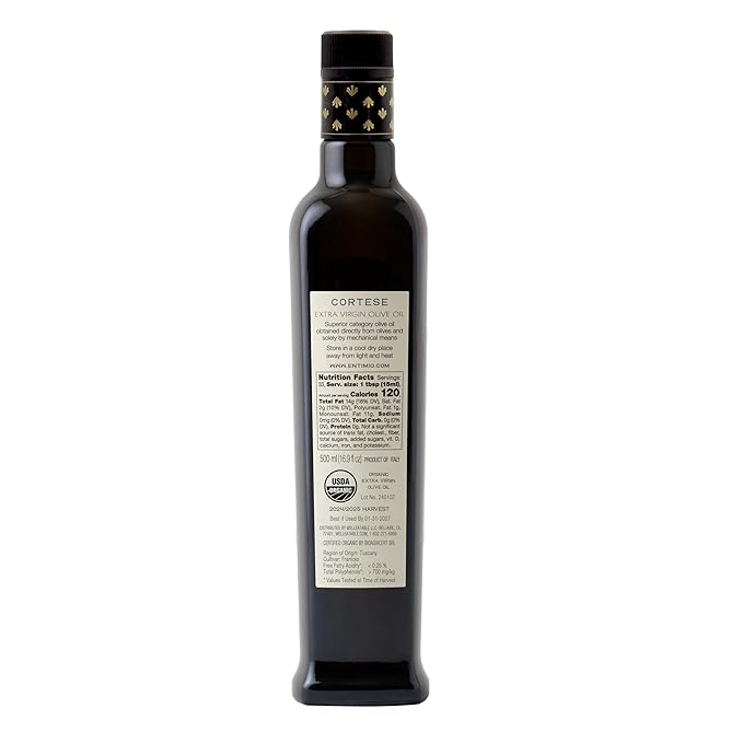 Entimio Cortese +700 mg/kg Polyphenol Rich Organic Extra Virgin Olive Oil, New 2024-2025 Early Harvest Italian Olive Oil from Tuscany, Italy, 2025 Gold Winner, Cold Extracted, Lab Tested - 16.9 fl oz