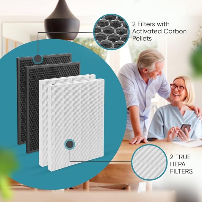 116130 Filter H Replacement Compatible with 5500-2 Air Purifier - Pack of 2 + 2 Activated Carbon Filters