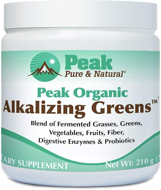 Peak Pure & Natural Peak Organic Alkalizing Greens Support pH Balance and Alkalinity | Superfood Green Drink Powder | Blend of Fermented Grass, Vegetable, & Fruit | Digestive Enzyme & Probiotic Powder