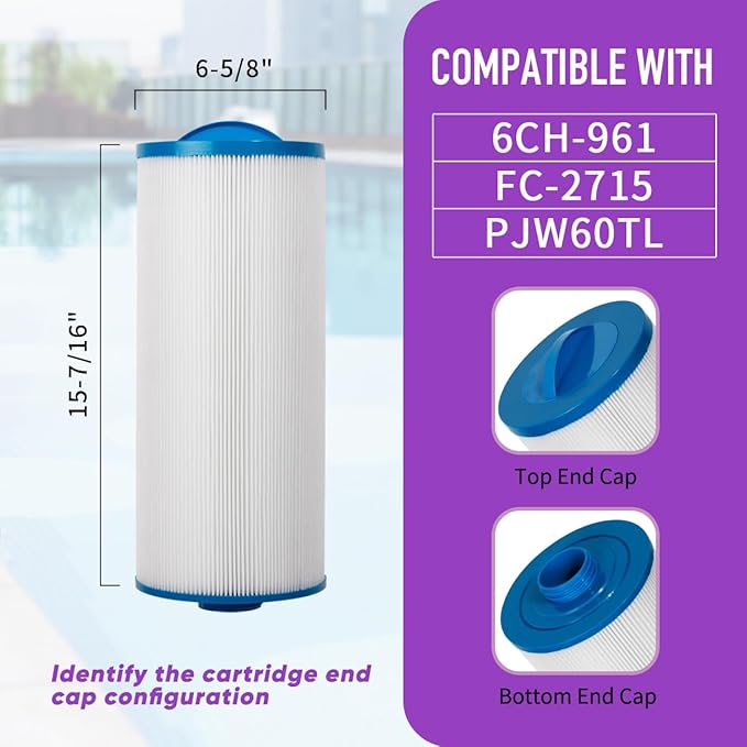 ZOTEE Spa Filter Replaces PAS-1342, Jacuzzi J300, 6541-383, Darlly 60605,PJW60TL, Filbur FC-2715, 6CH-961, PJW60TL-OT-F2S, Hot Tub Filter, 2 Pack