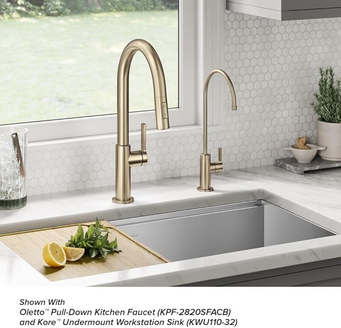 KRAUS Oletto Single Handle Drinking Water Filter Faucet for or Water Filtration System in Spot-Free Antique Champagne Bronze, FF-103SFACB