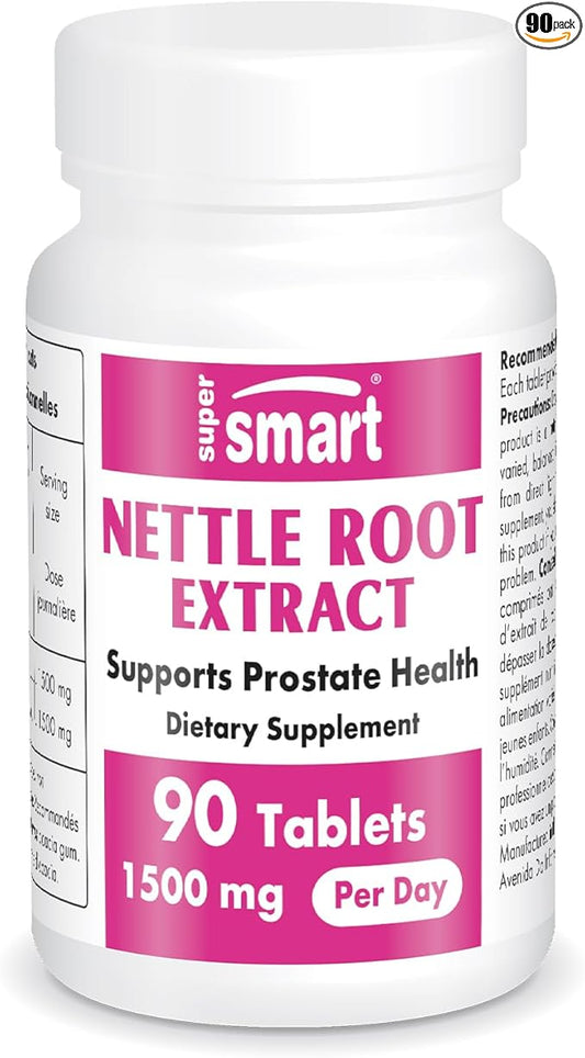 Supersmart - Nettle Root Extract 1500 mg Per Day - Extract of Stinging Nettle Root - Support Healthy Urinary Tract - Prostate Supplements for Men | Non-GMO - 90 Tablets.