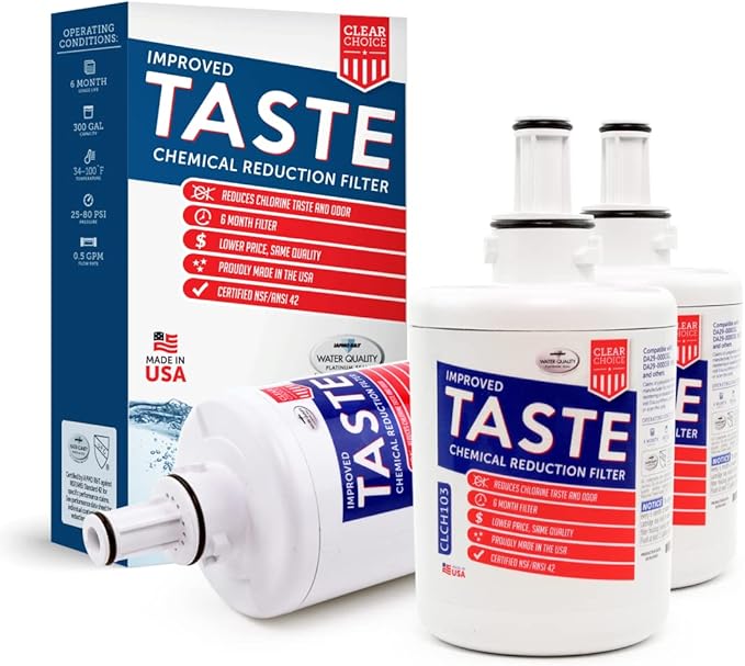 Clear Choice Taste Filter Replacement for Samsung DA29-00003G DA97-06317A Refrigerator Water Filter Compatible with DA97-06317A, NSF/ANSI 42 Certified, Box of 3, Made in the USA