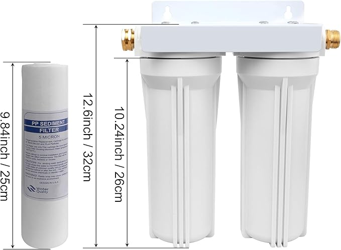 External RV Dual Water Filter System for RVs Boats Motor Homes Marines,Included Two Fliters and Mounting Bracket