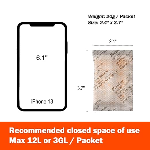 20Gram 50Packets Fonday Rechargeable Silica Gel Desiccant Packets Food Grade Fast Reactivate Desiccant Bags Moisture Indicating Orange to Green