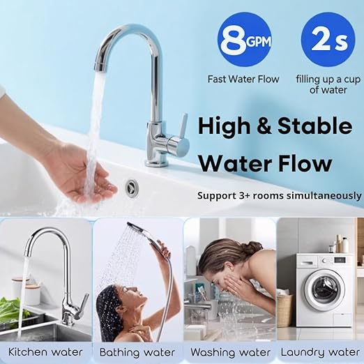 8GPM Whole House Water Filter & Water Filtration System – 3-Stage Chlorine/Sediment/Rust Filtration | Outdoor -11°F | Quick Install for Renters/Homeowners (Easy Replacement)