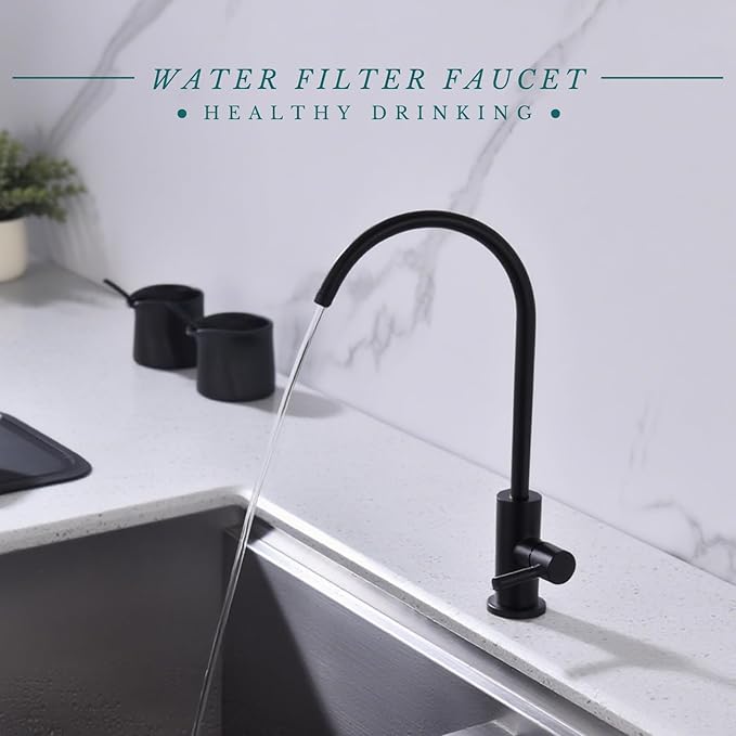 Drinking Water Faucet for Kitchen Sink SUS304 Stainless Steel Water Filter Faucet RO Reverse Osmosis Filtration Bar Sink Matte Black, WF1-BK