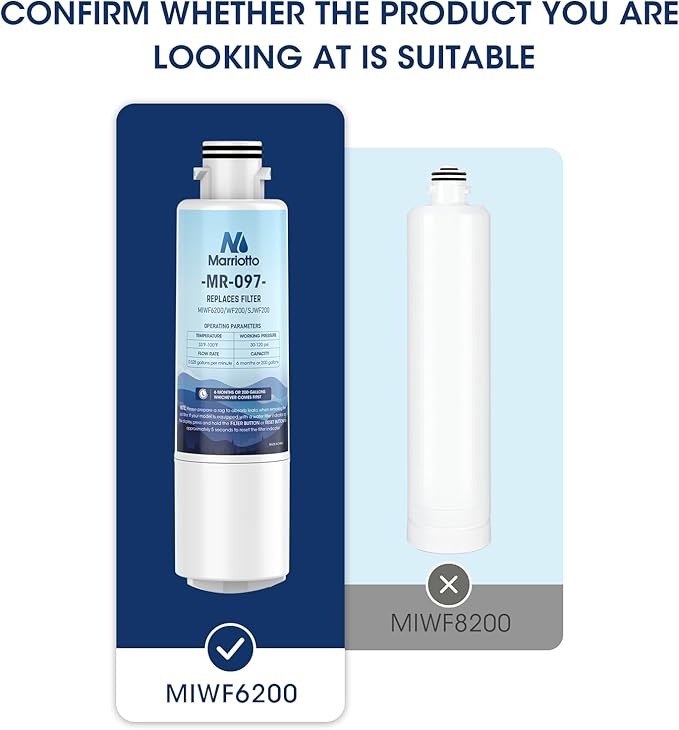 MARRIOTTO MIWF6200 Water Filter Replacement,Compatible with Midea French Door and Side-by-side Refrigerators,Sharp SJWF200,SJG2254FS (2 Pack)