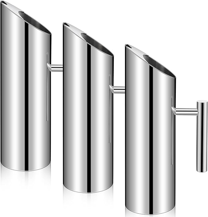3 Pack 53oz/1.5l Stainless Steel Water Pitcher Modern Metal Pitcher with Ice Guard Silver Carafe Drink with Handle or Iced Hot Drink Tea Juice Coffee Beer