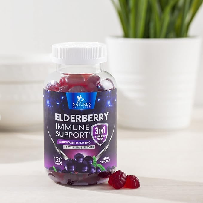 Sambucus Elderberry Immune Support Gummies for Kids & Adults, Elderberry Extract Gummy with Vitamins with Vitamin C, D3, Zinc, Immune Health Support Gummy Supplement, Black Elder Berry - 120 Gummies
