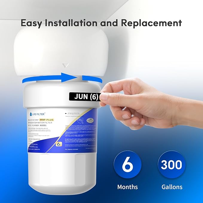 Lifefilter Plus NSF/ANSI 53 Certified Water Filter Compatible with MWF Refrigerator Water Filters, SmartWater MWFP, MWFA, GWF, HDX FMG-1, WFC1201, RWF1060, 197D6321P006, Kenmore 9991, 3 Pack