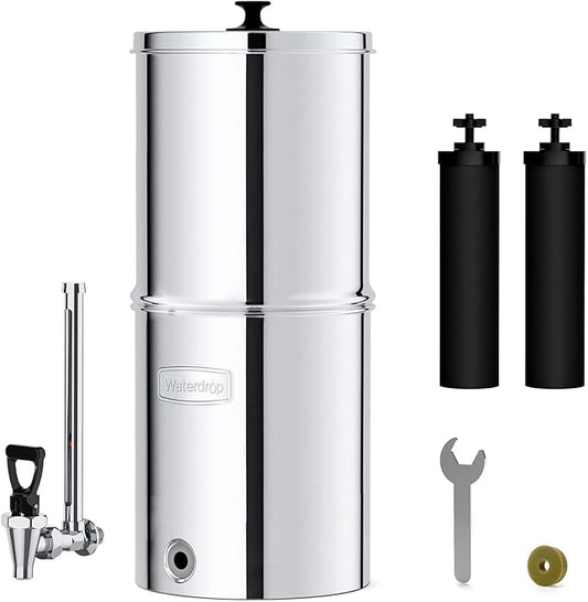 Waterdrop 2.25G Gravity-fed Water Filter System with Sight Glass Spigot, NSF/ANSI 42&372 Standard, PFAS, Chlorine and Lead Reduction, for Home, Camping, Off-Grid, Emergencies, King Tank Series
