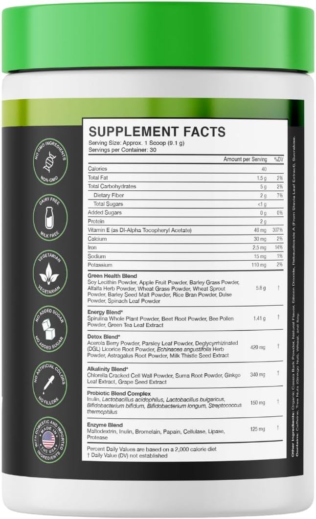 Super Greens Powder with 24+ Superfoods, Premium Nutrient-Dense Blend, Promotes Immunity & Energry Levels, Supports Disgestion & Gut Health, Apple Cinnamon Flavor, 9.6 oz